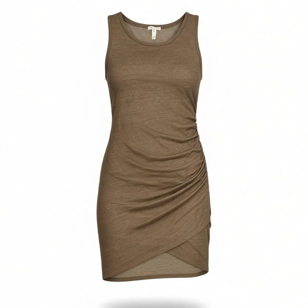 Leith Women's Sleeveless Dress Ruched Knee Length Tank Dress Light Brown Size Me - Picture 1 of 5